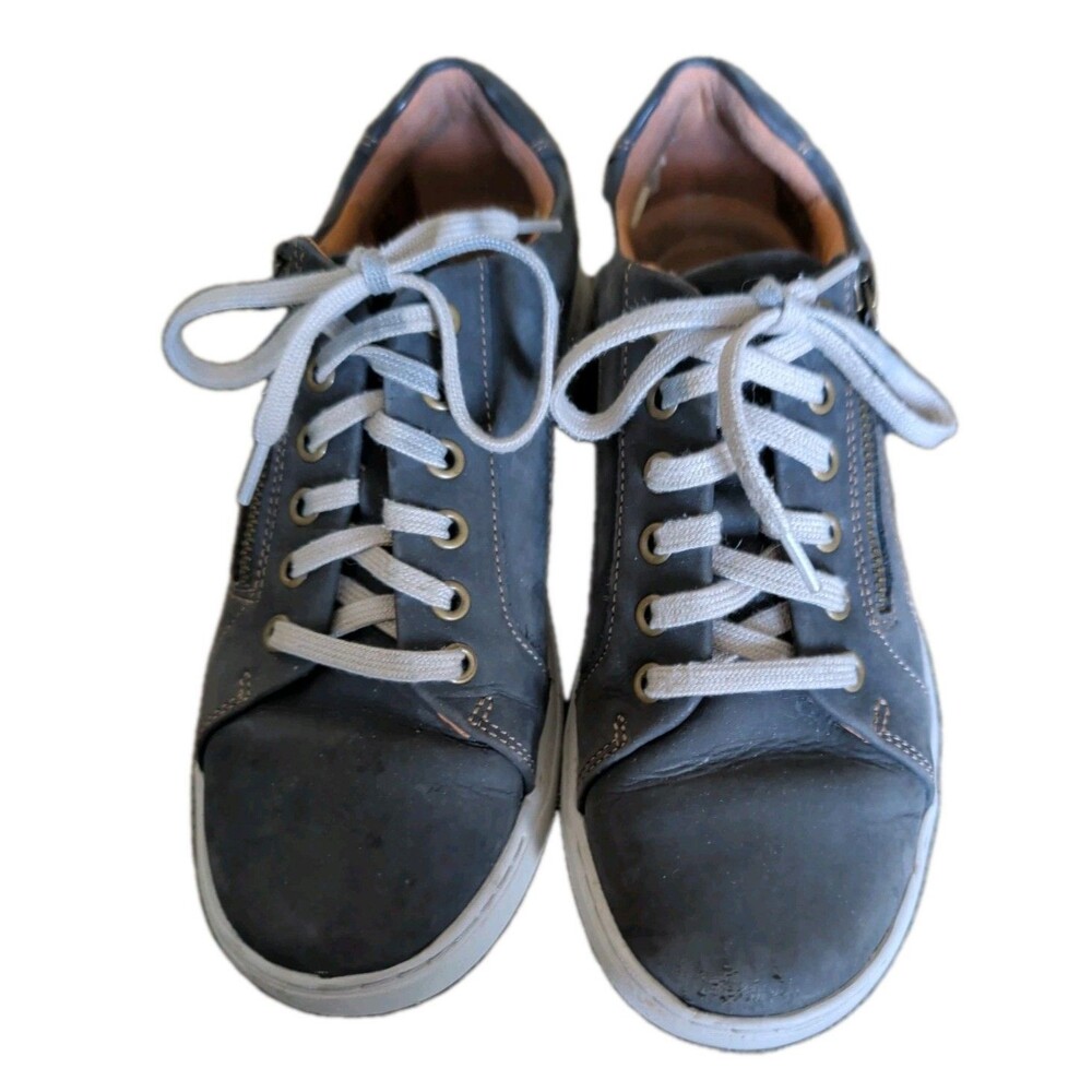 Clarks Womens Nalle Lace Nubuck Sneakers Blue Side Zip Comfort Shoes Size 8.5